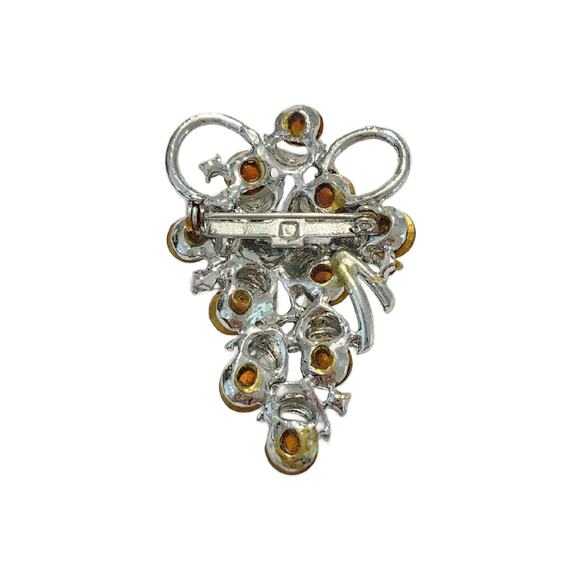 Vintage Watermelon Rivoli Rhinestone Brooch, Crystal Grape Cluster Brooch - Picture 3 of 10